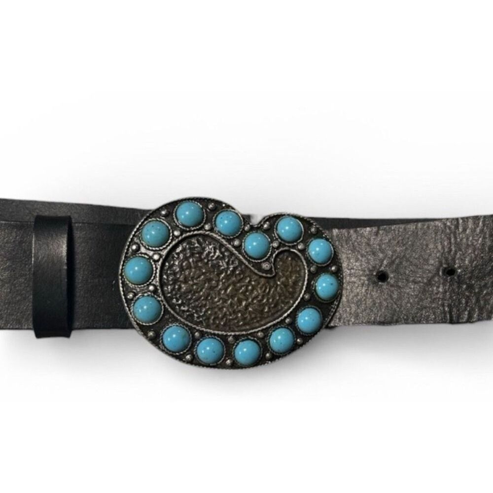 Vintage IBEL Italy Turquoise Cabochon Buckle Harold's Belt Size Medium
